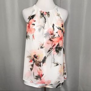 WHBM chiffon overlay sleeveless halter blouse